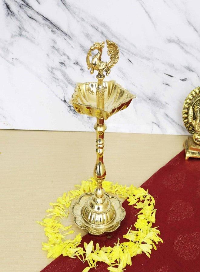 Spillbox مصباح زيتي تقليدي من النحاس الأصفر على شكل طاووس من Spillbox | مصباح زيتي للطقوس الدينية | مصباح زيتي للطقوس الدينية المنزلية | مصباح زيتي للمعابد | هدايا ديكور [الوزن: 285 غرام] - مصباح زيتي من Star KV - Image 2